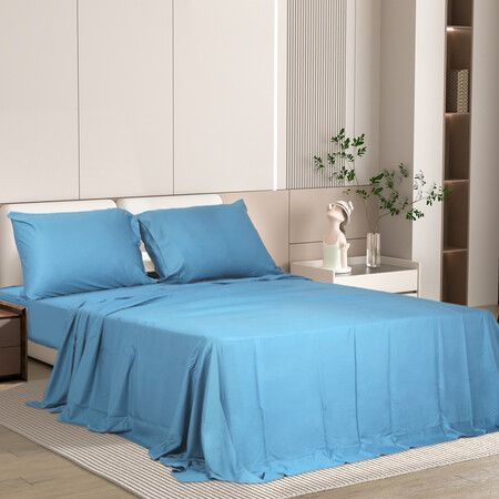 4pcs Double Size 100% Bamboo Bed Sheet Set in Blue Colour