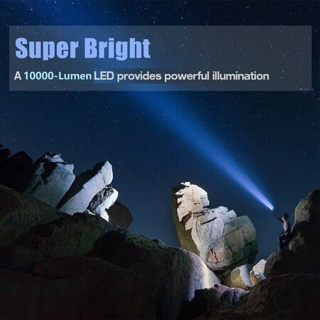 Rechargeable spotlight,Super Bright 1000,000 LM LED Flashlight Handheld Spotlight 10000mAh Long Lasting Large Flashlight Searchlight and Flood Camping Flashlight with Foldable Tripod Black