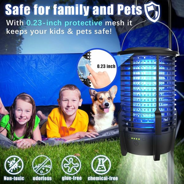 Bug Zapper Outdoor with LED Light, Electric Mosquito Fly Zapper Cordless for Patio, Camping, Backyard