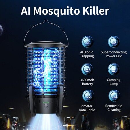 Bug Zapper Outdoor with LED Light, Electric Mosquito Fly Zapper Cordless for Patio, Camping, Backyard