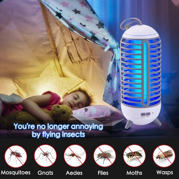 Cordless Bug Zapper Outdoor and Wireless Mosquito Zapper Portable Camping Fly Trap 2500mAh Electric Ideal for Traps (White)