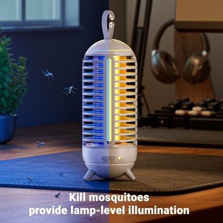 Cordless Bug Zapper Outdoor and Wireless Mosquito Zapper Portable Camping Fly Trap 2500mAh Electric Ideal for Traps (White)