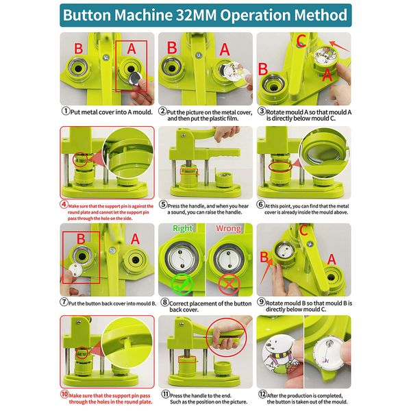 Button Maker Machine,3rd Gen Installation Free 32mm 1.25In DIY Pin Button Maker Press Machine Kit,Badge Punch Press Machine with Free 500pcs Button Parts & Pictures & Circle Cutter & Magic Book