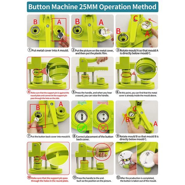 Button Maker Machine,3rd Gen Installation Free 25mm 1In DIY Pin Button Maker Press Machine Kit,Badge Punch Press Machine with Free 500pcs Button Parts & Pictures & Circle Cutter & Magic Book