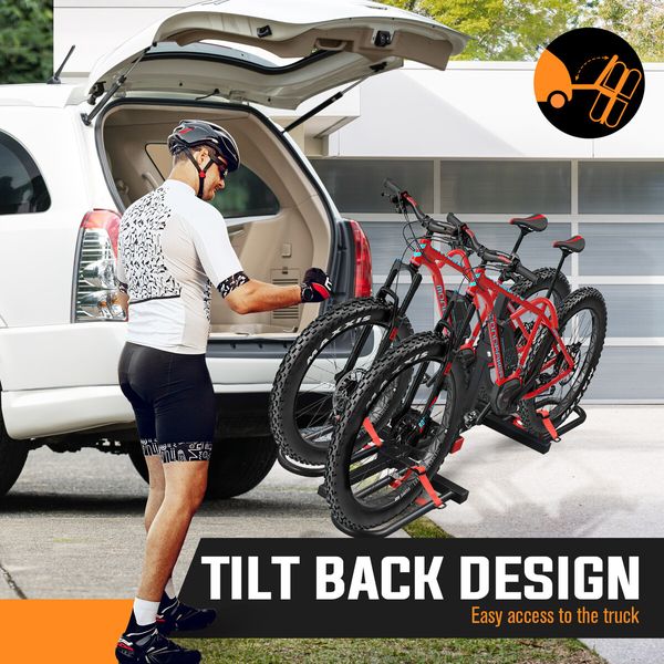 2 EBike Rack Vehicle Electric Bicycle Rear Carrier Holder Stand Cycle Storage Platform for Car 2 Inches Foldable Tilt with Lock