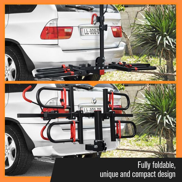 2 EBike Rack Vehicle Electric Bicycle Rear Carrier Holder Stand Cycle Storage Platform for Car 2 Inches Foldable Tilt with Lock