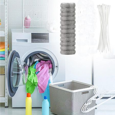 12 Pieces Lint Traps Washing Machine Stainless Steel Lint Snare Traps Laundry Mesh Washer Hose Filter with 12 Pcs Cable Ties