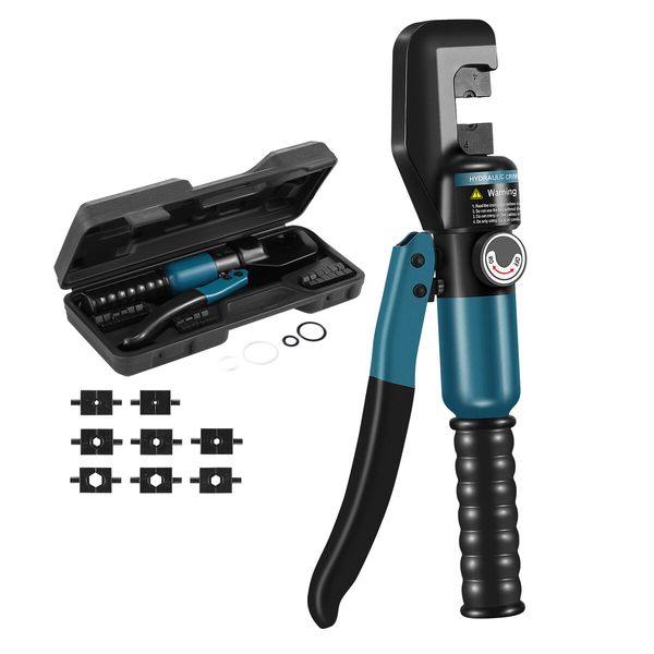 Hydraulic Crimping Tool Kit 8 Ton Electrical Wire Lug Terminal Crimper 12AWG Battery Cable Cutter Power Force 8 Dies 4-70mm Auto Repairing Tool