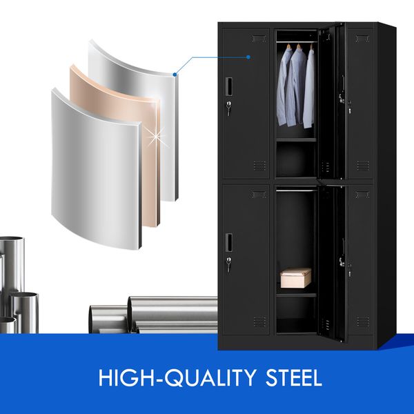 Steel Storage Cabinet 6 Doors Locker Tall Black Cupboard Furniture Heavy Duty Metal Locking Organiser for Office School Gym Home Garage