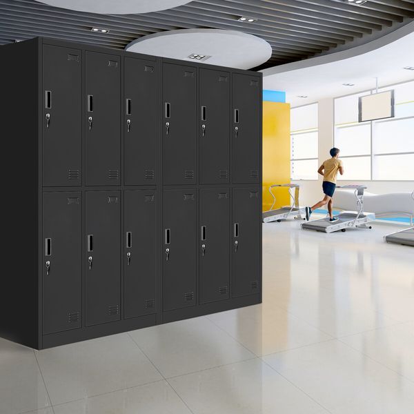 Steel Storage Cabinet 6 Doors Locker Tall Black Cupboard Furniture Heavy Duty Metal Locking Organiser for Office School Gym Home Garage