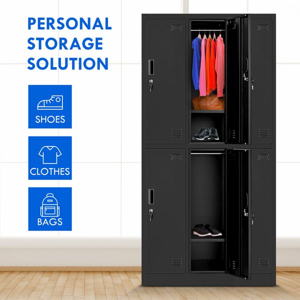 Steel Storage Cabinet 6 Doors Locker Tall Black Cupboard Furniture Heavy Duty Metal Locking Organiser for Office School Gym Home Garage