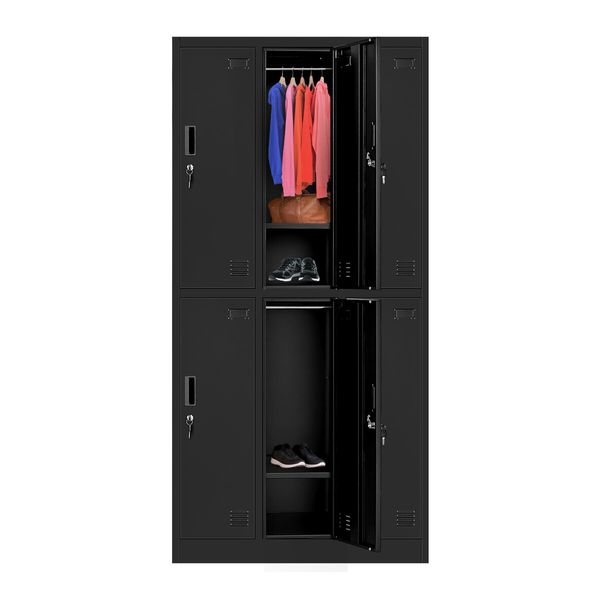 Steel Storage Cabinet 6 Doors Locker Tall Black Cupboard Furniture Heavy Duty Metal Locking Organiser for Office School Gym Home Garage