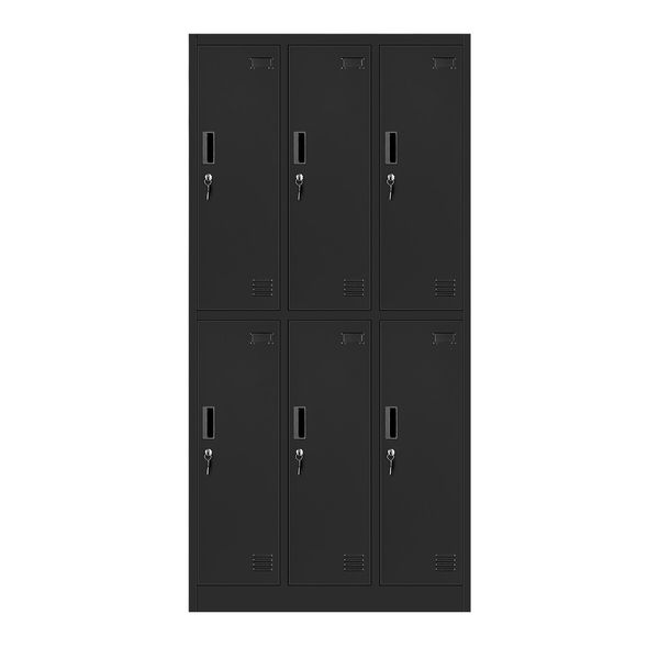 Steel Storage Cabinet 6 Doors Locker Tall Black Cupboard Furniture Heavy Duty Metal Locking Organiser for Office School Gym Home Garage