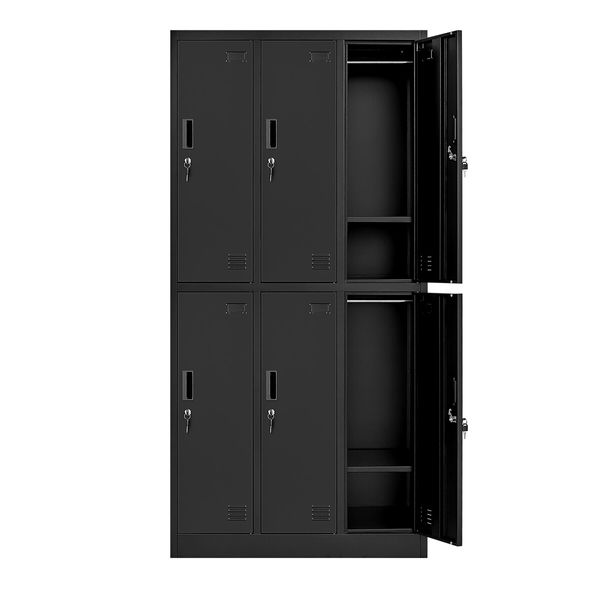 Steel Storage Cabinet 6 Doors Locker Tall Black Cupboard Furniture Heavy Duty Metal Locking Organiser for Office School Gym Home Garage