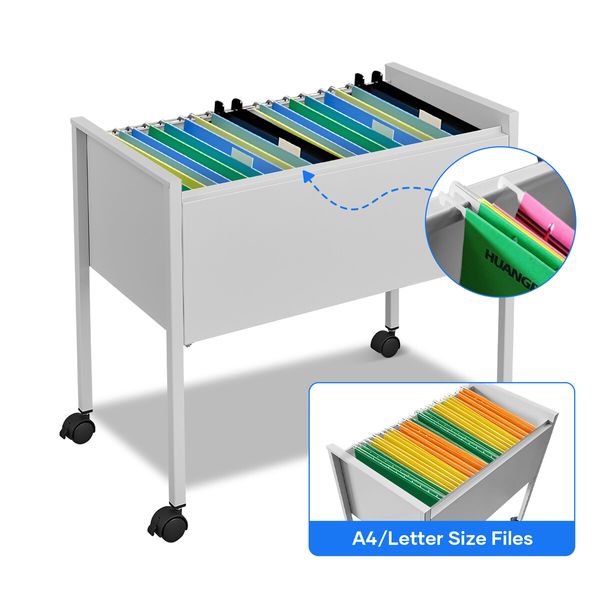 Steel File Folder Holder Trolley Office White Metal Filing Storage Cabinet A4 Suspension Hanging Document Organiser Furniture Rolling Cart