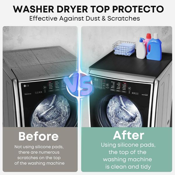 2PCS Silicone Washer Dryer Top Covers Non-Slip 65*60cm Mat Protector for Laundry Kitchen Surfaces Color Grey