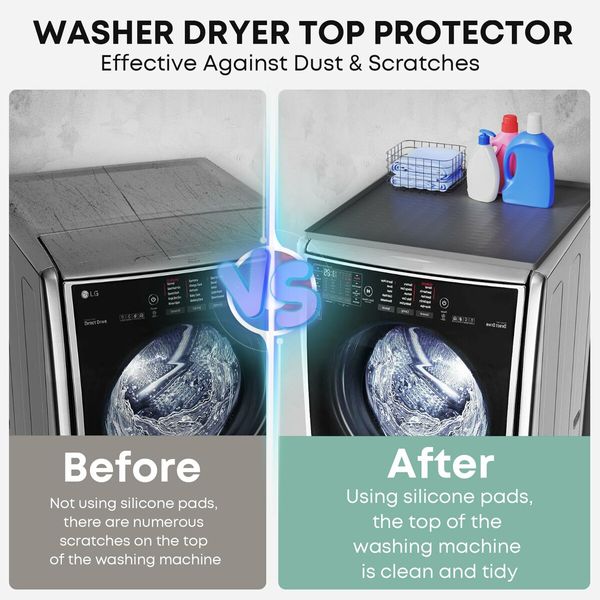 2PCS Silicone Washer Dryer Top Covers Non-Slip 65*60cm Mat Protector for Laundry Kitchen Surfaces Color Grey