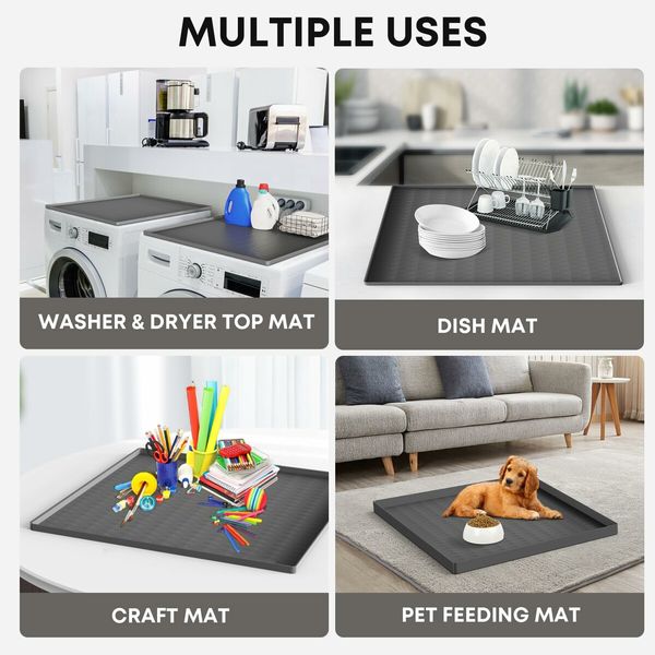 2PCS Silicone Washer Dryer Top Covers Non-Slip 65*60cm Mat Protector for Laundry Kitchen Surfaces Color Grey