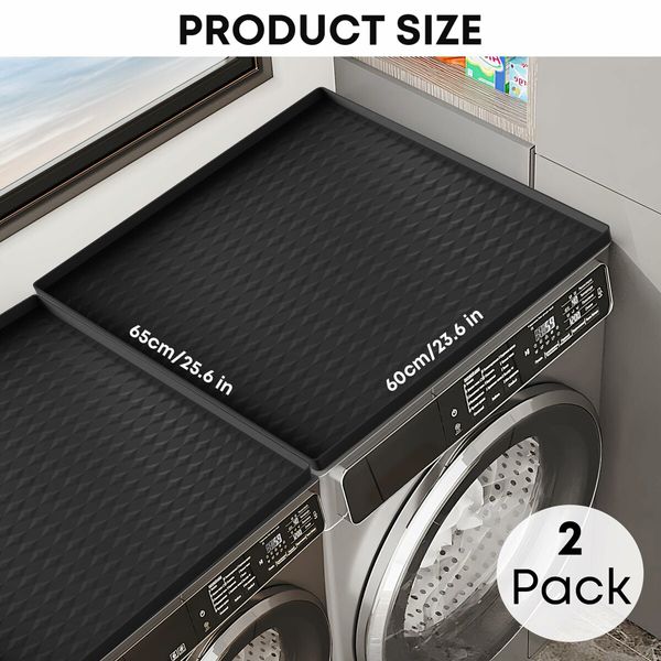 2PCS Silicone Washer Dryer Top Covers Non-Slip 65*60cm Mat Protector for Laundry Kitchen Surfaces Color Black