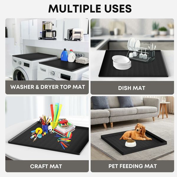 2PCS Silicone Washer Dryer Top Covers Non-Slip 65*60cm Mat Protector for Laundry Kitchen Surfaces Color Black