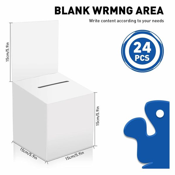 24 Pack Raffle Box Donation Box for Fundraising,Ballot Box Cardboard Box with Slot for Ticket and Removable Header Charity Box for Collecting Business Card Voting Contes,6 x 6 x 6 Inch