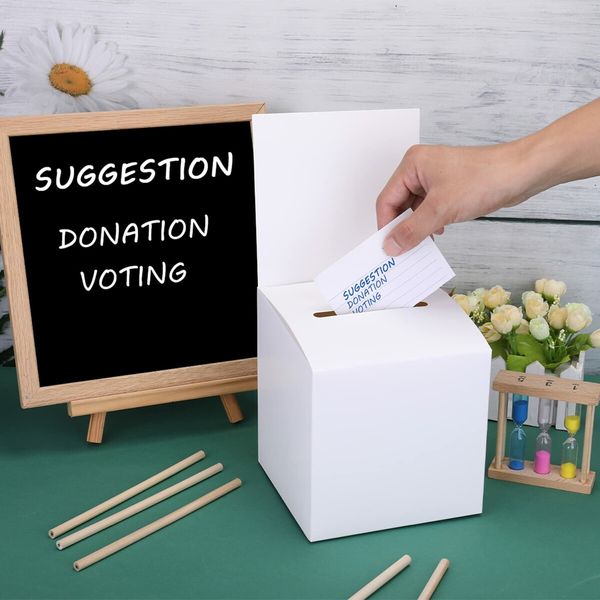 24 Pack Raffle Box Donation Box for Fundraising,Ballot Box Cardboard Box with Slot for Ticket and Removable Header Charity Box for Collecting Business Card Voting Contes,6 x 6 x 6 Inch