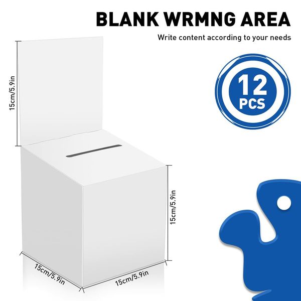 12 Pack Raffle Box Donation Box for Fundraising,Ballot Box Cardboard Box with Slot for Ticket and Removable Header Charity Box for Collecting Business Card Voting Contes,6 x 6 x 6 Inch