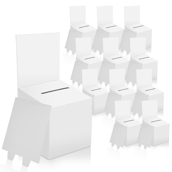 12 Pack Raffle Box Donation Box for Fundraising,Ballot Box Cardboard Box with Slot for Ticket and Removable Header Charity Box for Collecting Business Card Voting Contes,6 x 6 x 6 Inch