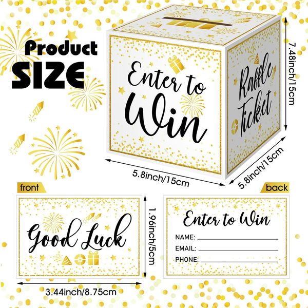 Gold Brass Donation Box Ballot Box Raffle Box Safe Suggestion Box with Raffle Tickets Cards Ballot Box with Slot Collection Box for Raffles (2 Pack)