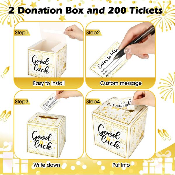 Gold Brass Donation Box Ballot Box Raffle Box Safe Suggestion Box with Raffle Tickets Cards Ballot Box with Slot Collection Box for Raffles (2 Pack)