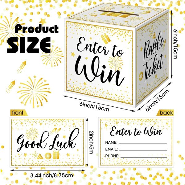 Gold Brass Donation Box Ballot Box Raffle Box Safe Suggestion Box with Raffle Tickets Cards Ballot Box with Slot Collection Box for Raffles (1 Pack)