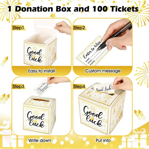 Gold Brass Donation Box Ballot Box Raffle Box Safe Suggestion Box with Raffle Tickets Cards Ballot Box with Slot Collection Box for Raffles (1 Pack)