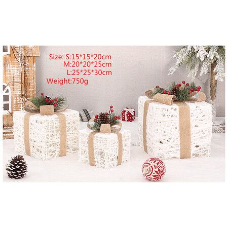 Set of 3 Christmas LED Lighted Gift Boxes 60 LED Lights Indoor Outdoor Decor