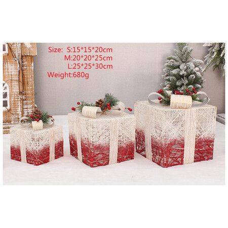 Set of 3 Christmas Lighted Gift Boxes Ribbon Bows Decorations for Xmas Tree Home Yard Indoor Outdoor