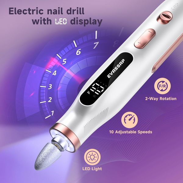 Professional Nail Drill,Electric Nail File kit for Acrylic Gel Nails,Electric Manicure and Pedicure Tools,10 Speeds Nail Care Gift for Trimmer,Grinder,Buffer