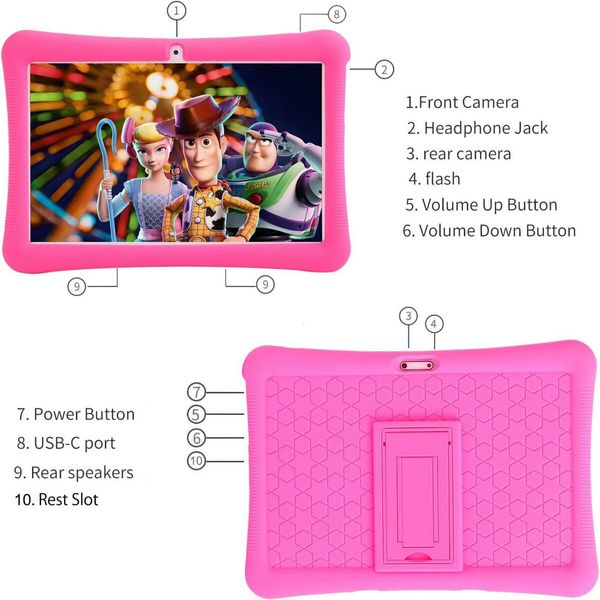 10.1 Inch Kids Tablet Android 11 with 4GB RAM 64GB ROM,Dual Camera,Educational Games Pre-Installed,Parental Control Kids