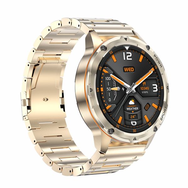 Smart Watch  Bluetooth Call AI Voice 1.43inch AMLOED HD Large Screen Heart Rate Outdoor Sport Men Women Smartwatch Steel wristband Col. Gold