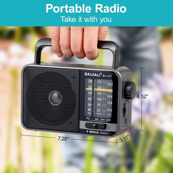 Portable Radio AM FM,Transistor Radio AM FM Radio Portable with Loud Speaker,Small Radio Battery Powered or DC USB,Suitable for Indoor,Outdoor and Emergency Use