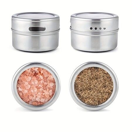 12 Magnetic Stainless Steel Spice Tins With Wall-Mounted Organiser And Labelling Stickers