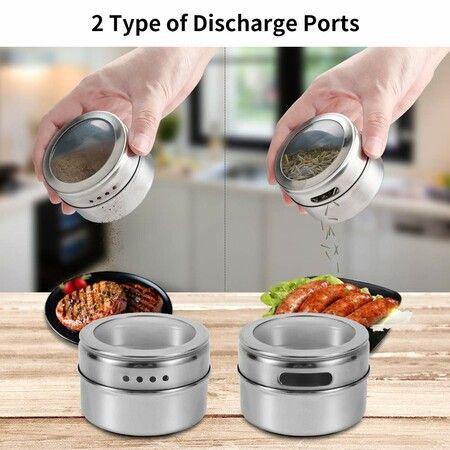 12 Magnetic Stainless Steel Spice Tins With Wall-Mounted Organiser And Labelling Stickers