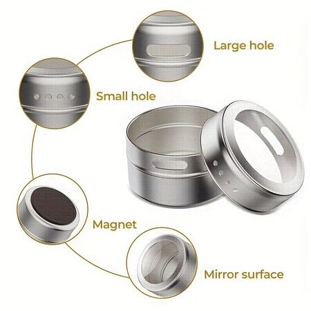 12 Magnetic Stainless Steel Spice Tins With Wall-Mounted Organiser And Labelling Stickers