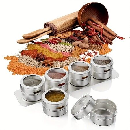 12 Magnetic Stainless Steel Spice Tins With Wall-Mounted Organiser And Labelling Stickers