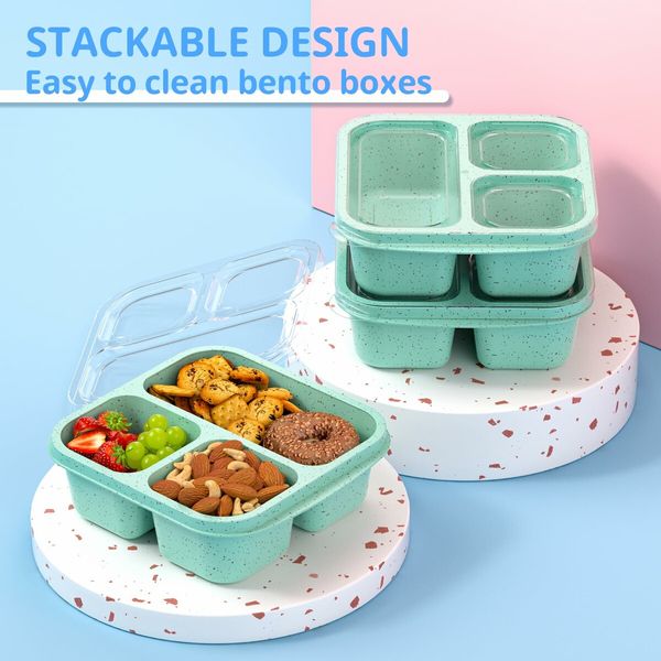 Snack Boxes,Stackable Bento Boxes with 3 Compartments,Meal Prep Containers Reusable,Lightweight Lunch Containers,3 Pack Green