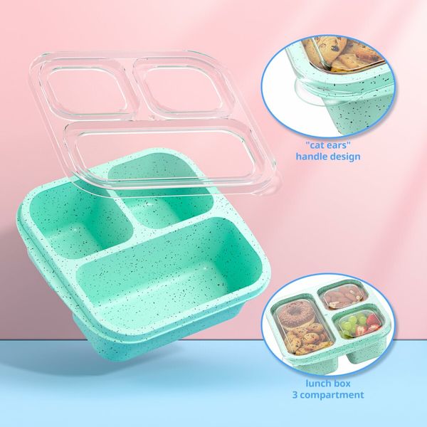 Snack Boxes,Stackable Bento Boxes with 3 Compartments,Meal Prep Containers Reusable,Lightweight Lunch Containers,3 Pack Green