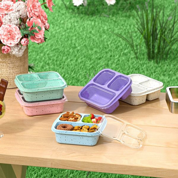 Snack Boxes,Stackable Bento Boxes with 3 Compartments,Meal Prep Containers Reusable,Lightweight Lunch Containers,3 Pack Green