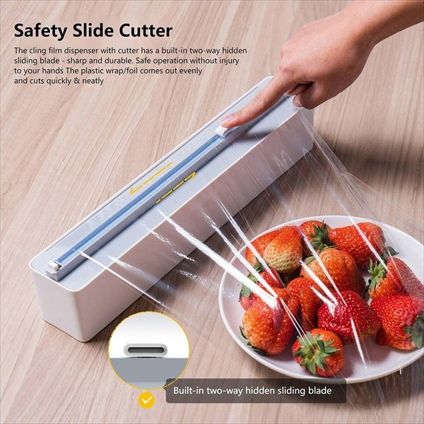 Magnetic Plastic Wrap Dispenser Slide Cutter With Suction For Kitchen Food Wrap Supplies