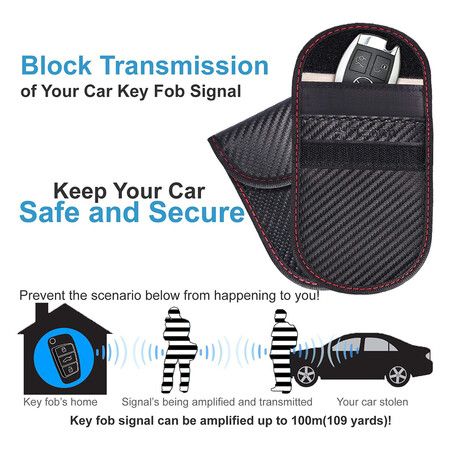 Faraday Bag for Key Fob, 2 Pcs 12.5 x 8 cm Faraday Cage Protector, Car RFID Signal Blocking, Anti-Theft Pouch Anti Hacking Case Blocker, Carbon Fiber