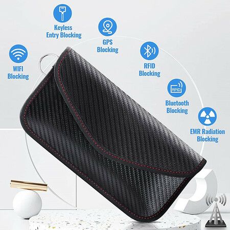 Faraday Bag for Phones and Car Keys, 2 Pcs RFID Signal Blocking Bag, Carbon Fiber Material Shielding Case for Cell Phone Privacy Protection and Key Fob, Anti-Tracking Anti-Hacking Case Blocker