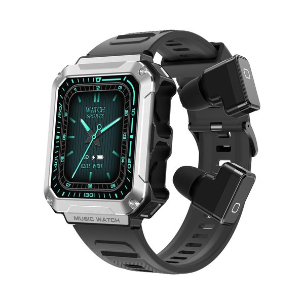 2023 Newest Smart Watch With Earbuds 3 in 1 Fitness Tracker 1.96inch HD Screen 4GB Large Memory Bluetooth Call Sports Men Color Silver