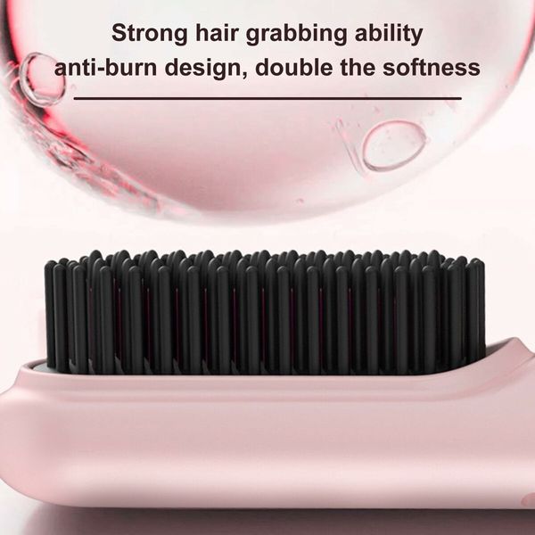 Portable Cordless Hair Straightener Brush USB Rechargeable Negative Ion Comb Color Pink